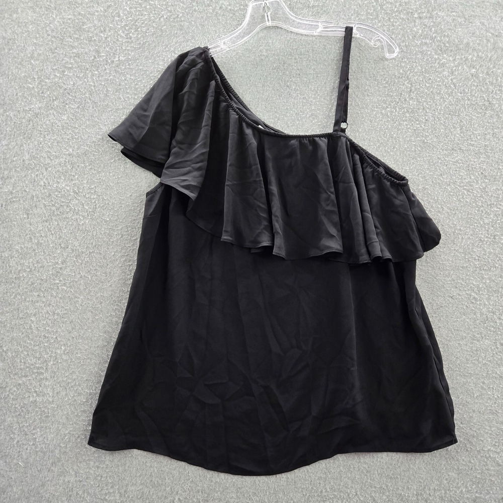 Torrid Women Top 0 Black‎ Georgette One Shoulder Ruffle Blouse NWT